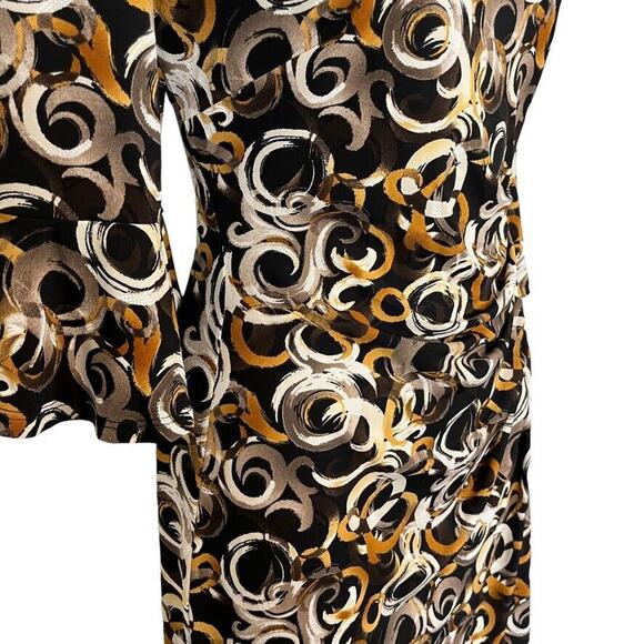 Connected Apparel Petite Womens Brown Black Jersey Knit Print Stretch Dress 6P - Picture 3 of 16